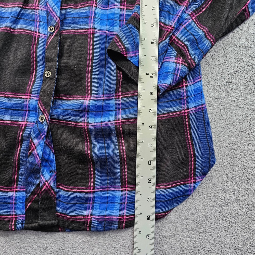 Hester & Orchard Shirt Women's Small Black Blue Plaid Roll Tab Sleeve Button-Up - Picture 3 of 11